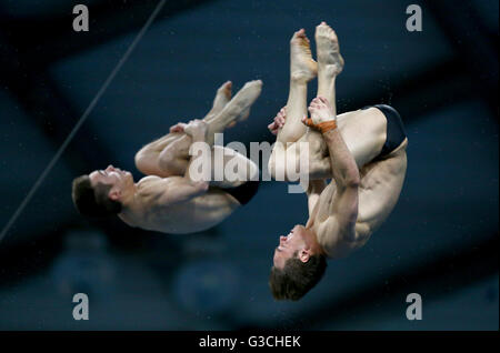 Great Britain's Tom Daley (front) and Daniel Goodfellow compete in the Men's 10m Synchro during day one of the British Diving Championships at Ponds Forge International Sports Centre, Sheffield. PRESS ASSOCIATION Photo. Picture date: Friday June 10, 2016. See PA story DIVING Sheffield. Photo credit should read: Dave Thompson/PA Wire Stock Photo