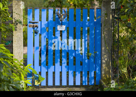 Garden gate to the allotment garden Stock Photo