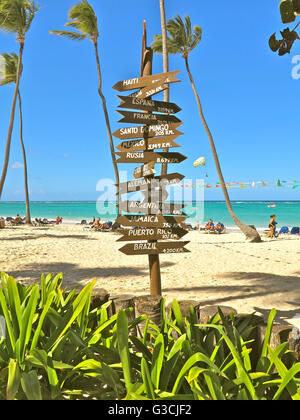 The Dominican Republic, Playa Bavaro, Punta Cana, beach, signpost
