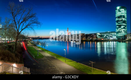Germany, Hessen, Frankfurt on the Main, Westhafen with the Westhafen Tower and the skyline Stock Photo