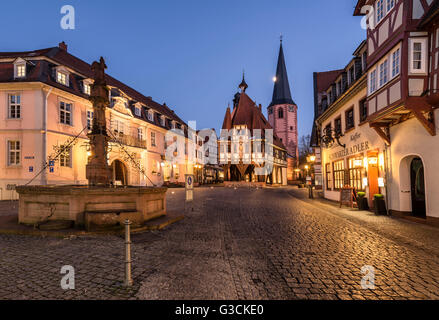 Michelstadt, Hessen, Germany, market square with the historical city hall in the dusk Stock Photo