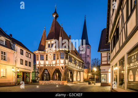 Michelstadt, Hessen, Germany, The historical city hall in the dusk Stock Photo