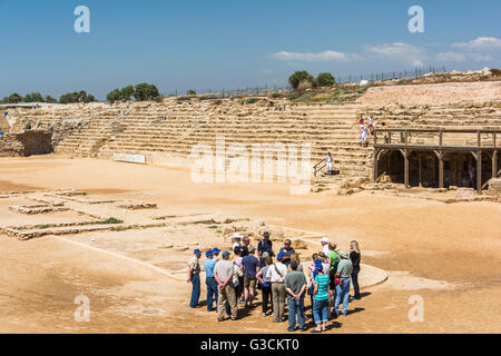 Caesarea, Israel, seaport, excavations, hippodrome, Roman, chariot racing, tourist group Stock Photo