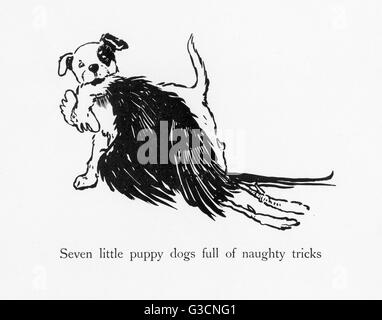 Illustration by Cecil Aldin, Ten Little Puppy Dogs Stock Photo