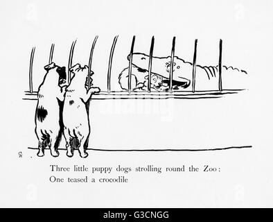 Illustration by Cecil Aldin, Ten Little Puppy Dogs Stock Photo