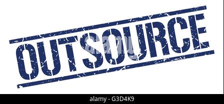 outsource blue grunge square vintage rubber stamp Stock Vector