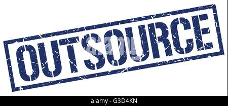 outsource blue grunge square vintage rubber stamp Stock Vector