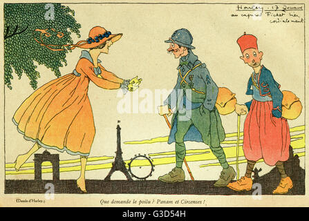 Cartoon, On leave in Paris, WW1 Stock Photo