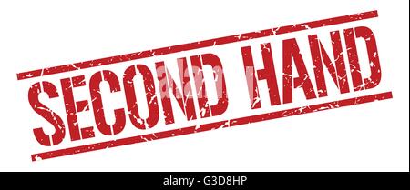 second hand red grunge square vintage rubber stamp Stock Vector