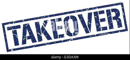 takeover blue grunge square vintage rubber stamp Stock Vector