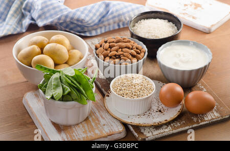 Vitamin H Rich Foods on wooden board. Healthy diet eating. Stock Photo