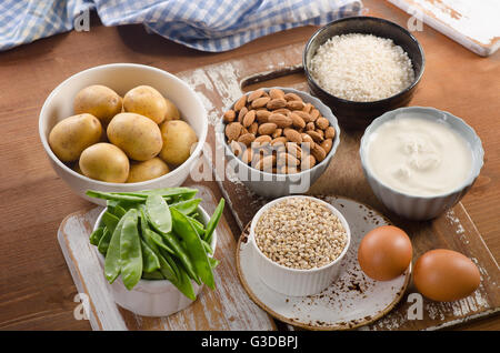 Vitamin H Rich Foods on a wooden table. Healthy eating. Top view Stock Photo