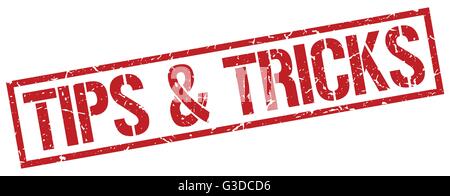 tips & tricks red grunge square vintage rubber stamp Stock Vector