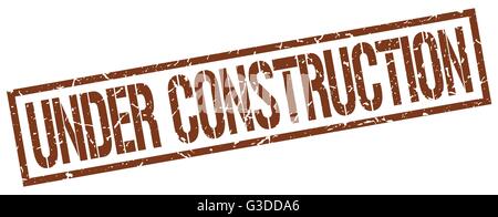 under construction brown grunge square vintage rubber stamp Stock Vector