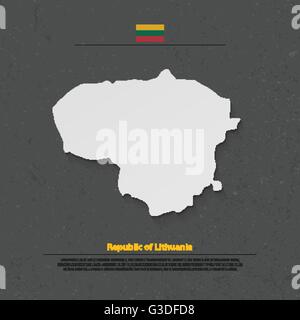Republic of Lithuania isolated map and official flag icons. vector Lithuanian political map 3d illustration over grunge backgrou Stock Vector