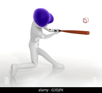 Baseball player swinging bat - 3d illustration Stock Photo