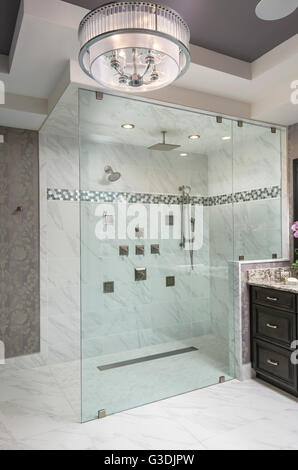 Glass Shower In Luxurious Bathroom Stock Photo