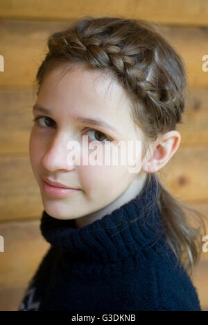 Teenage girl with braided hairstyle Stock Photo