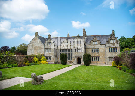 Trerice Manor House, Kestle Mill, Newlyn East, near Newquay, Cornwall. Taken from public road. Stock Photo