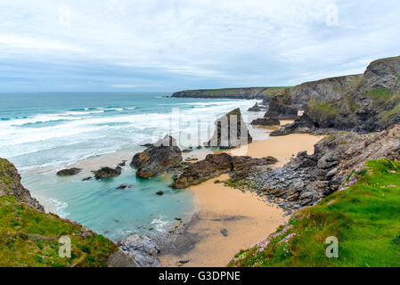 Bedruthan Steps, North Cornwall. Stock Photo