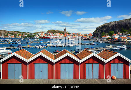 Yachts in a marina at the Swedish fishing village Fjällbacka Stock Photo