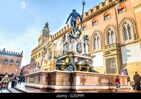 Bologna Italy  neptune fountain city hall palace Stock Photo