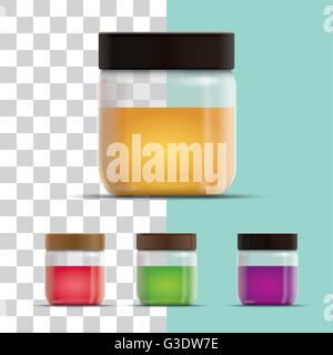 Vector realistic illustration of honey or jam jar collection. All elements are layered separately in vector file. Global colors. Stock Vector