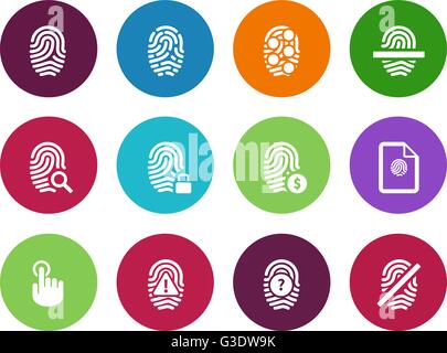 Fingerprint circle icons on white background. Stock Vector