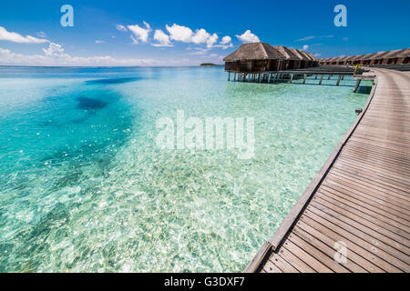 Amazing water villas on tropical and exotic, luxury island, Maldives Stock Photo