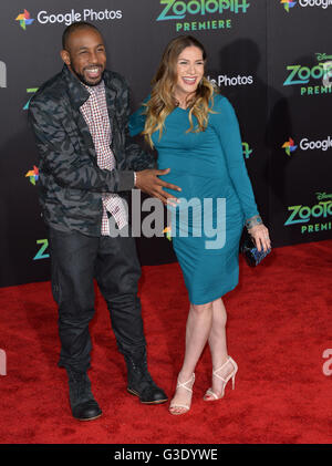 LOS ANGELES, CA - FEBRUARY 17, 2016: Actress Allison Holker & husband actor Stephen Boss at the premiere of Disney's 'Zootopia' at the El Capitan Theatre, Hollywood. Stock Photo