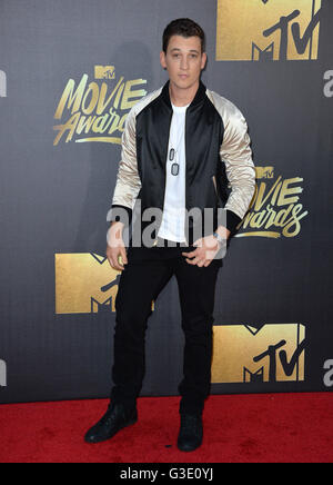 BURBANK, CA. April 9, 2016: Miles Teller at the 2016 MTV Movie Awards at Warner Bros Studios. EDITORIAL USE ONLY. © Jaguar Stock Photo
