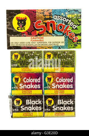 Winneconne, WI - 11 June 2016:  Black cat assorted snakes fireworks on an isolated background Stock Photo