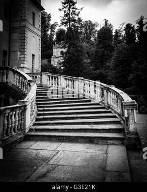 Old marble staircase in abandoned Italian villa Stock Photo