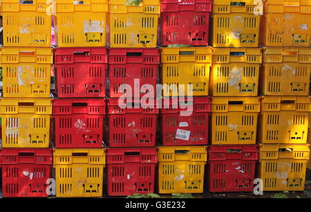 Stacked vegetable bins Stock Photo