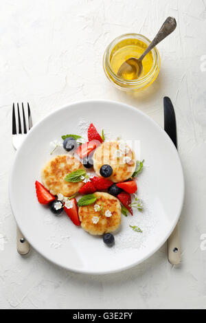 summer cheese pancakes, food top view Stock Photo
