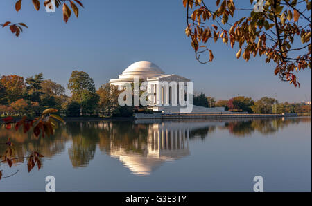 Jefferson Memorial reflecting in The Tidal Basin , on a beautiful still morning , Washington DC, USA Stock Photo