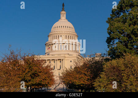 The United States Capitol Building , the meeting place of the Senate and House of Representatives, located at the top of Capitol Hill , Washington DC Stock Photo