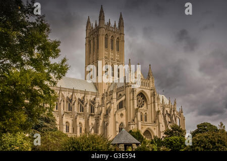 Washington National Cathedral under stormy skies, Washington DC , USA Stock Photo