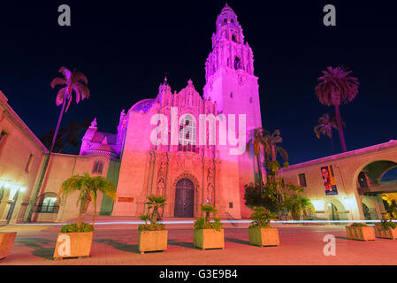 The Museum of Man building viewed at night. Balboa Park, San Diego,  California, United States. Stock Photo