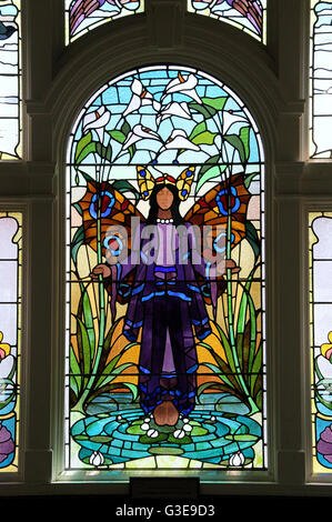 Angel of Purity Stained Glass Window at Victoria Baths in Manchester Stock Photo