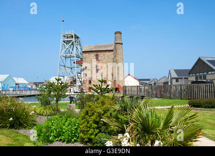 A refurbished tin mine engine house at the Heartlands World Heritage Site at Pool between Camborne and Redruth in Cornwall, UK Stock Photo