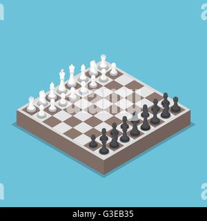 Isometric chess piece or chessmen with board, competition, business strategy concept Stock Vector