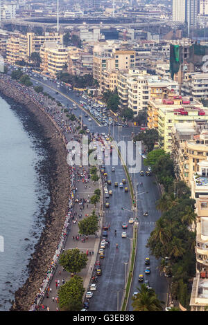 Mumbai, India - February 28, 2016: aerial view of Marine Drive in Mumbai, India. Stock Photo