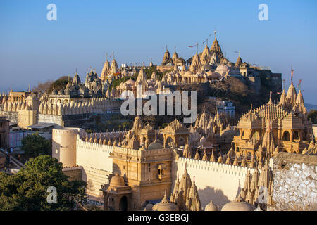 Jain temples on top of Shatrunjaya hill. Palitana (Bhavnagar district), Gujarat, India Stock Photo