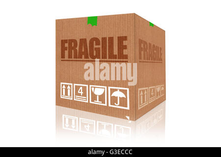 Fragile cardboard box 3d rendering isolated on white background Stock Photo