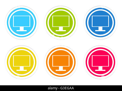 Set of rounded colorful icons with tv screen or computer monitor symbol in blue, green, yellow, red and orange colors Stock Photo