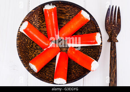 Crab Sticks Stuffed with Cream Cheese Stock Photo