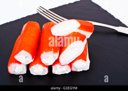 Crab Sticks Stuffed with Cream Cheese Stock Photo