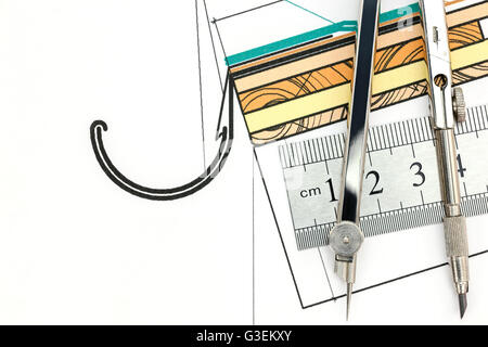 360 Compass Ruler Drawing Metal construction drawing compass ruler vernier caliper on metallic ...