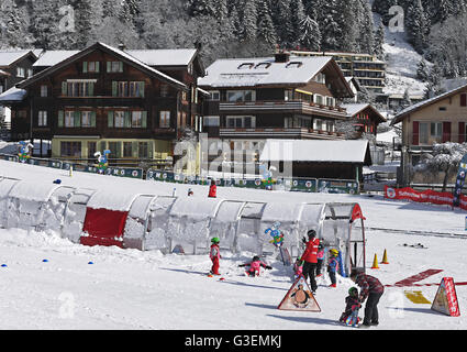 childrens ski school at Wengen Switzerland Stock Photo